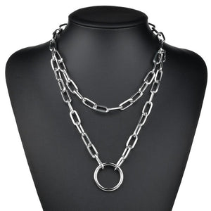 Hip Hop Multi Layers chain necklace with heart lock women/men punk rock padlock pendant necklace emo grunge Goth jewelry