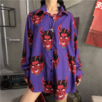 Harajuku Shirt blusas Female ulzzang short sleeve women blouse spring summer loose gothic Devil print blouses Korean womens tops