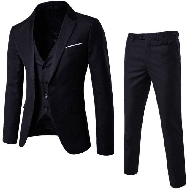 Oeak Men Spring 3 Pieces Classic Blazers Suit Sets Men Business Blazer +Vest +Pant Suits Sets Men Wedding Party Set High Quality