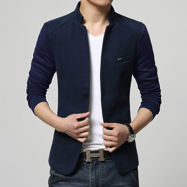 2020 New Mens Blazer Patchwork Suits For Men Top Quality Red Blazers Slim Fit Woolen Outwear Coat Costume Homme Blazer Men