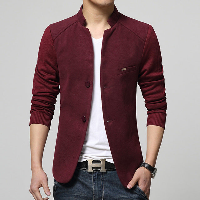 2020 New Mens Blazer Patchwork Suits For Men Top Quality Red Blazers Slim Fit Woolen Outwear Coat Costume Homme Blazer Men