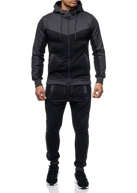 2pcs Men's Tracksuit Sports Suit Gym Fitness Patchwork Hoodie Clothes Running Jogging Sport Wear Exercise Workout Tights