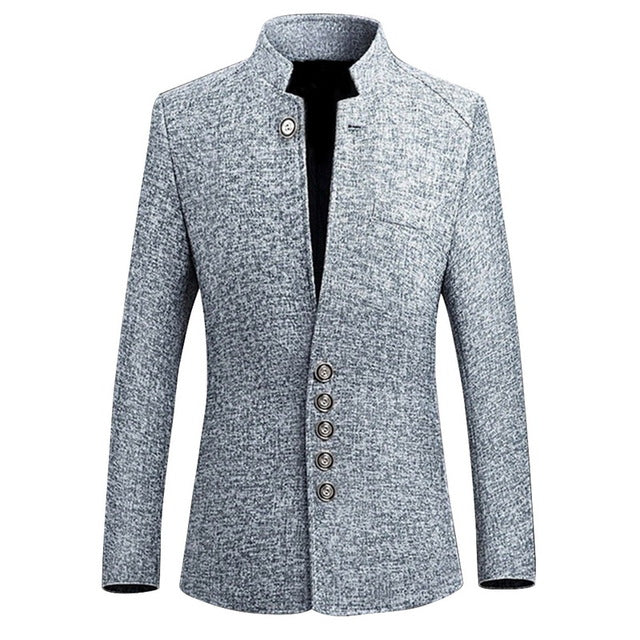 2020 Brand Mens Vintage Blazer Coats Chinese Style Business Dress Blazers Casual Stand Collar Jackets Male Slim Fit Suit Jacket