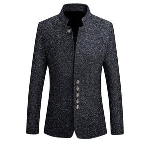 2020 Brand Mens Vintage Blazer Coats Chinese Style Business Dress Blazers Casual Stand Collar Jackets Male Slim Fit Suit Jacket