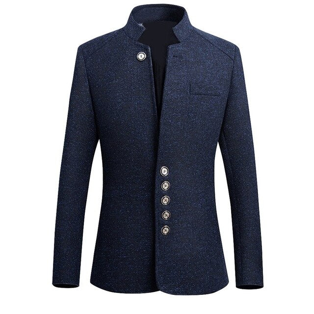 2020 Brand Mens Vintage Blazer Coats Chinese Style Business Dress Blazers Casual Stand Collar Jackets Male Slim Fit Suit Jacket