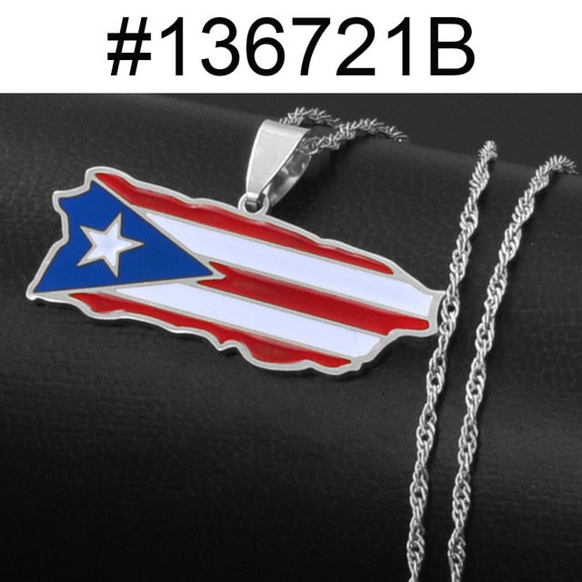 Puerto Rico Map and Colored Flag Pendant Necklaces Gold Color PR #TVOPR  Colgante
