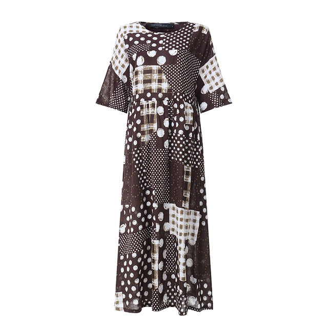 ZANZEA 2020 Fashion Printed Maxi Dress Womens Summer Sundress Vintage 3/4 Sleeve Long Vestidos Female Casual Party Robe Femme