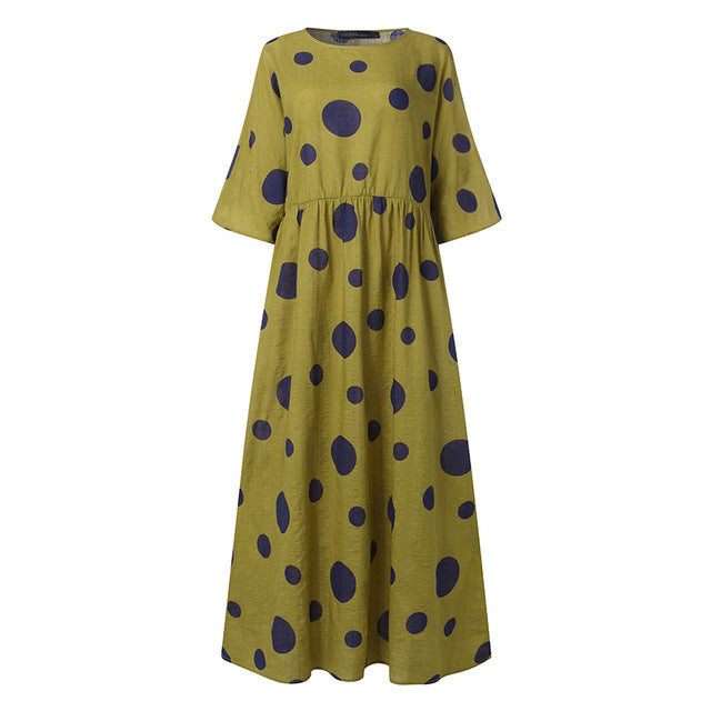 ZANZEA 2020 Fashion Printed Maxi Dress Womens Summer Sundress Vintage 3/4 Sleeve Long Vestidos Female Casual Party Robe Femme
