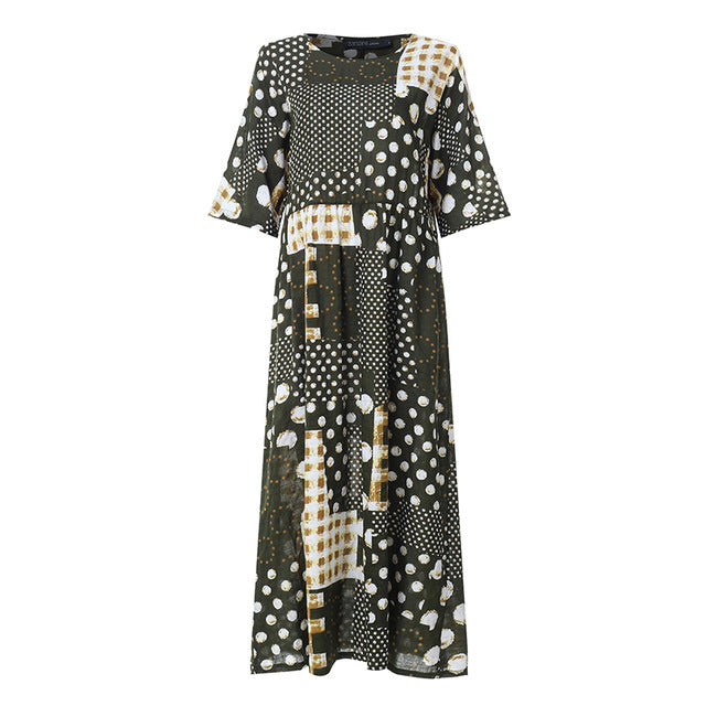 ZANZEA 2020 Fashion Printed Maxi Dress Womens Summer Sundress Vintage 3/4 Sleeve Long Vestidos Female Casual Party Robe Femme