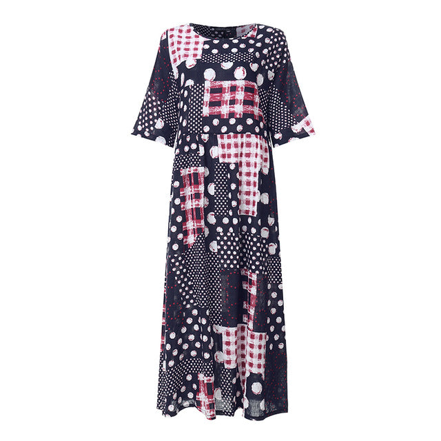 ZANZEA 2020 Fashion Printed Maxi Dress Womens Summer Sundress Vintage 3/4 Sleeve Long Vestidos Female Casual Party Robe Femme