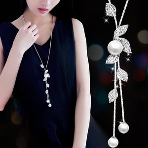 BYSPT Imitation Pearl Necklaces Retro Hot Popular Vintage Leaf Pearl Collar Statement Necklace Long Jewelry For Women
