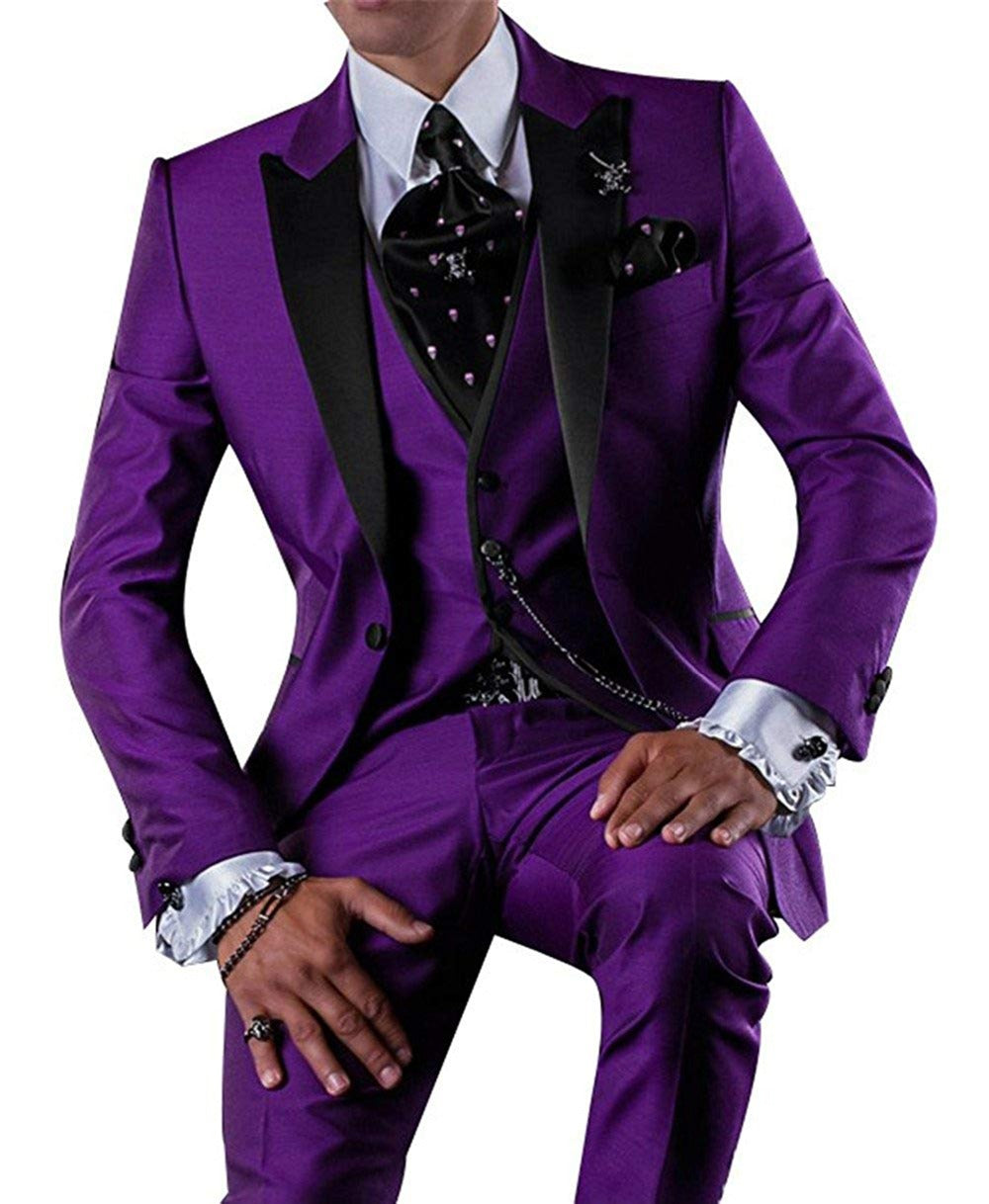Custom Made One Button Men Suit Purple 3 Pieces Formal Party Men Suits Slim Fit Blazer Jacket Vest & Pants Wedding Dress suit