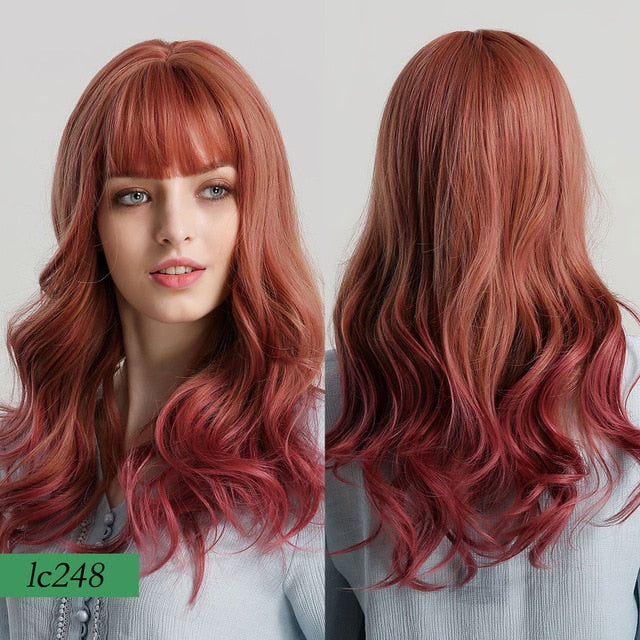 JONRENAU 24 inches 9 Colors Long Brown Root Ombre Blonde Wig Synthetic Natural Wave Wigs with Bangs for Black/White Women