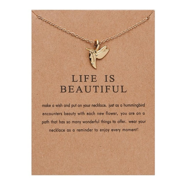 Rinhoo With Card gold Alloy Necklace Lotus Lucky Elephant butterfly dragonfly Three Circle Fashion Necklace women jewelry gift