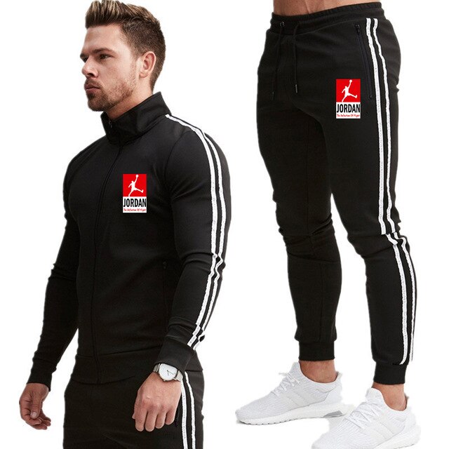 2 Piece Men Hoodies Gyms Sport wear Tracksuit Fitness  Suit Jogger Men Set