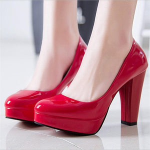 Sexy Ladies Thin Heeled Pumps Platform Patent Leather Concise Super High Heels Shoes Woman Wedding Party Shoes