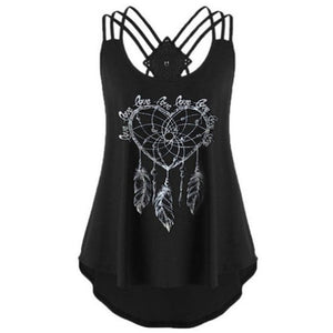 Women Sexy Sleeveless Dreamcatcher Printed Camis Backless Strapless Hollow Out Vest Tanks Girls Beach Holiday Camisole Tops Tees