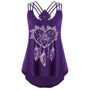 Women Sexy Sleeveless Dreamcatcher Printed Camis Backless Strapless Hollow Out Vest Tanks Girls Beach Holiday Camisole Tops Tees