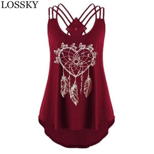 Women Sexy Sleeveless Dreamcatcher Printed Camis Backless Strapless Hollow Out Vest Tanks Girls Beach Holiday Camisole Tops Tees