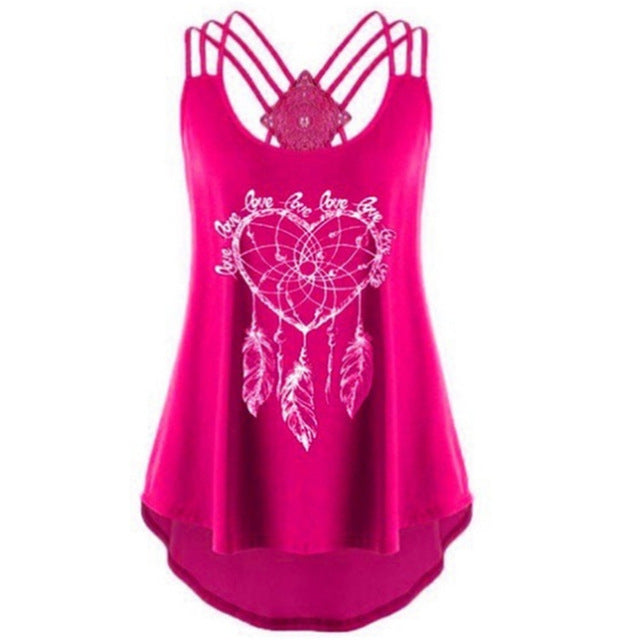 Women Sexy Sleeveless Dreamcatcher Printed Camis Backless Strapless Hollow Out Vest Tanks Girls Beach Holiday Camisole Tops Tees