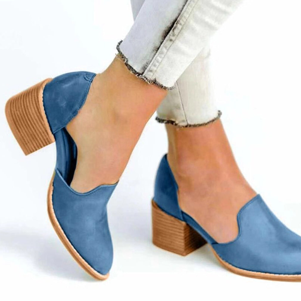 Women Leather Pumps 2020 Spring Summer Ladies Chunky Block Heel Shoes Slip On Pointed Toe Casual Female Shoes High Heels Pumps