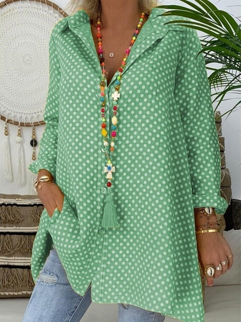 Summer Womens Blouses Shirts Polka Dot Long Sleeve Shirt Long Tops Ladies Loose Blouse Plus Size 2 XL Blousa