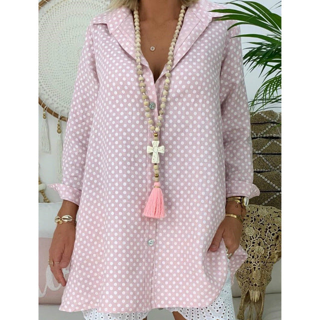 Summer Womens Blouses Shirts Polka Dot Long Sleeve Shirt Long Tops Ladies Loose Blouse Plus Size 2 XL Blousa