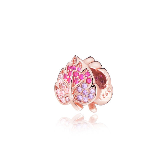 100% Original Silver Sparkling Pave Leaf Charming Beads fit Original Pandora Bracelets DIY Jewelry