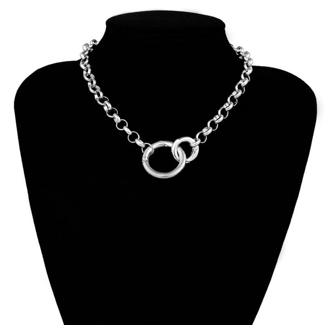 Ingemark Punk Miami Cuban Choker Necklace Hip Hop Jewelry 2019 Trendy Iron Thick Chain Circle Necklace Women Neck Accessories