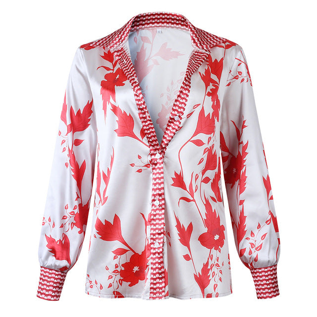 LASPERAL New Fashion Tops Blouses Women Long Sleeve Autumn V Neck Floral Printing Streetwear Top Ladies Office Work Shirts 2020