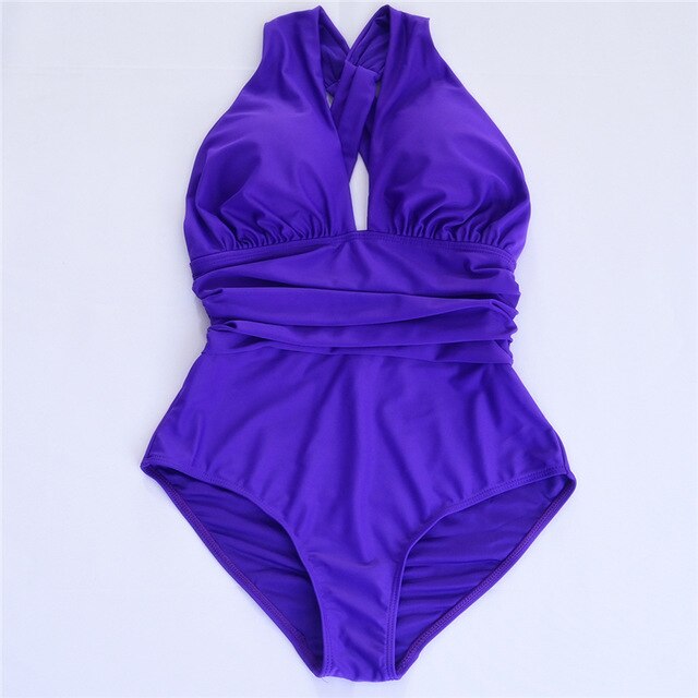 Large size 3XL women one piece swimsuit cross strap pink big flower purple solid swimsuit 2020 best seller beachwear