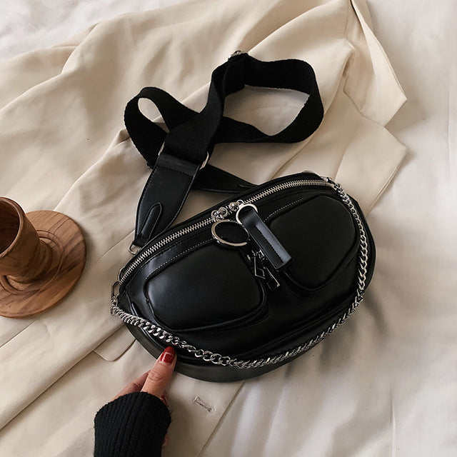 Wide Shoulder Belt Crossbody Bags For Women 2020 Chain Designer Shoulder Messenger Handbags Solid Color Design Hand Bag