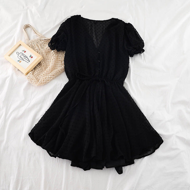 Women Summer Clothing  Bodysuit Women Sweet V-neck Elastic Waist Fashion Wide-legged Shorts Jumpsuit Woman Lace Jumpsuit