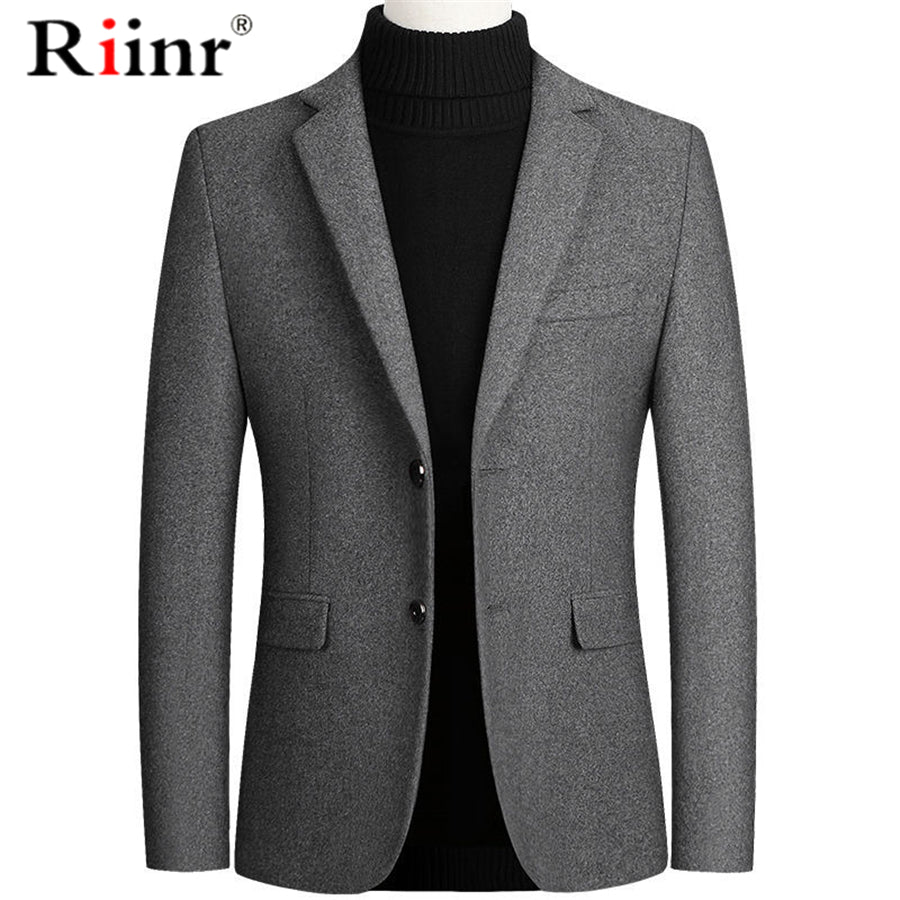 Riinr Brand Men Wool Blends Suit Autumn Winter New Solid Color High Quality Men's Wool Suit Luxurious Wool Blends Suit Male