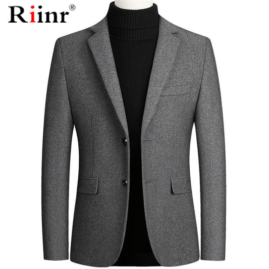 Riinr Brand Men Wool Blends Suit Autumn Winter New Solid Color High Quality Men's Wool Suit Luxurious Wool Blends Suit Male