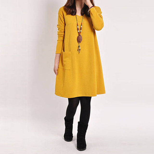 Vestidos 2020 Spring ZANZEA Women Vintage Long Sleeve Pocket Dress Ladies Casual Loose Solid V Neck Dresses Plus Size