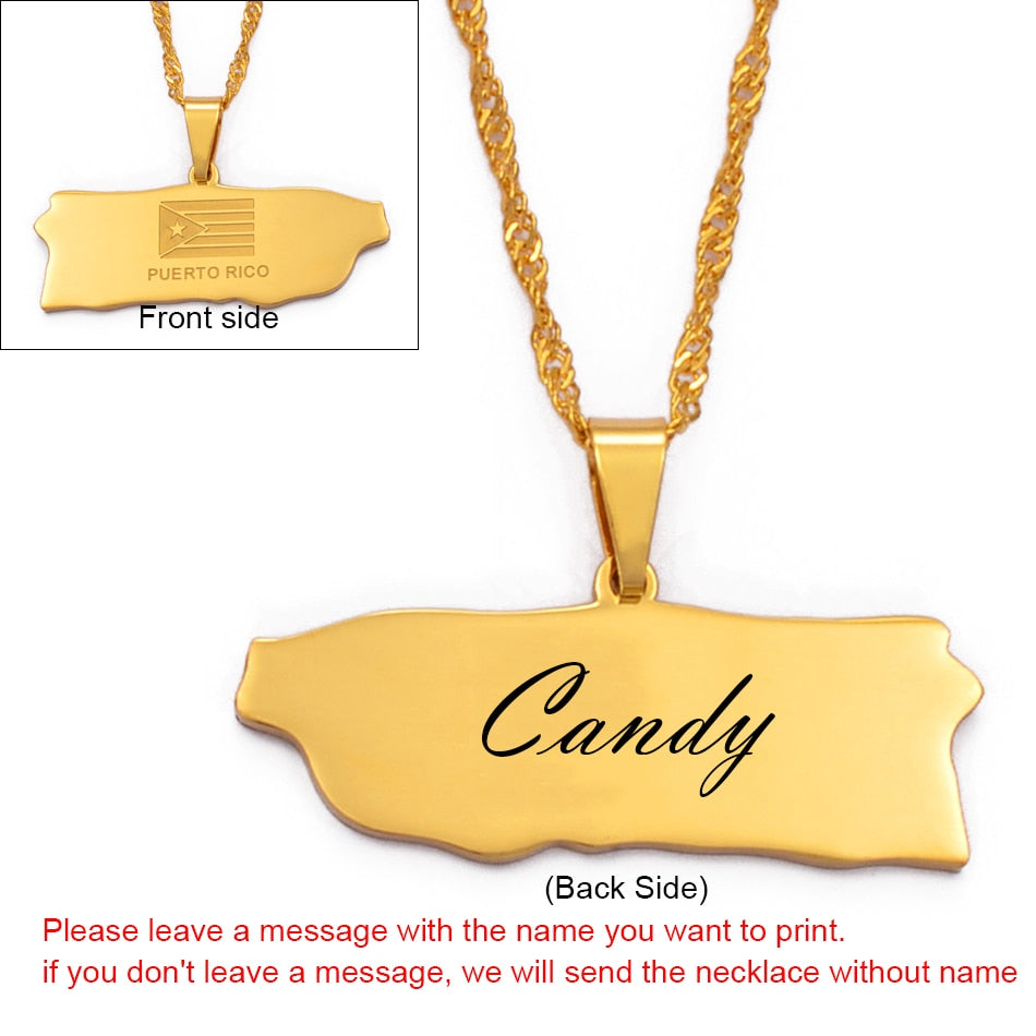 Anniyo Puerto Rico Map Pendant and Thin necklaces for Women Girl Puerto Ricans Itmes (Can customize the name）#002321