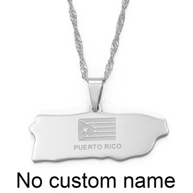 Anniyo Puerto Rico Map Pendant and Thin necklaces for Women Girl Puerto Ricans Itmes (Can customize the name）#002321