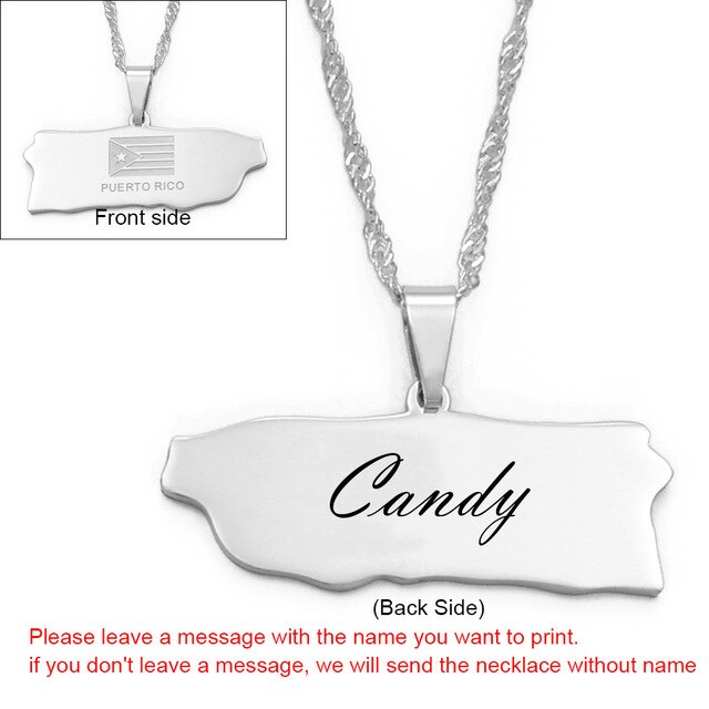 Anniyo Puerto Rico Map Pendant and Thin necklaces for Women Girl Puerto Ricans Itmes (Can customize the name）#002321