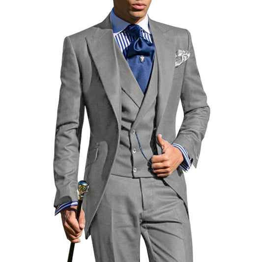 Mens Slim Fit 3 Pieces Suits Business Grey purple Jacket Tuxedos White Blazer for Wedding Groom Prom Evening(Blazer+Vest+Pants)