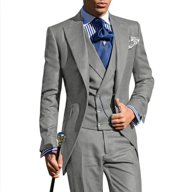 Mens Slim Fit 3 Pieces Suits Business Grey purple Jacket Tuxedos White Blazer for Wedding Groom Prom Evening(Blazer+Vest+Pants)