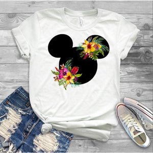 Women Fashion Graphic Flower Womens T-Shirt Cute Ear Tshirts Girl Laides Tumblr Tee Hipster Clothing Female T Shirt Print Tees