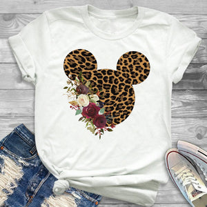 Women Fashion Graphic Flower Womens T-Shirt Cute Ear Tshirts Girl Laides Tumblr Tee Hipster Clothing Female T Shirt Print Tees