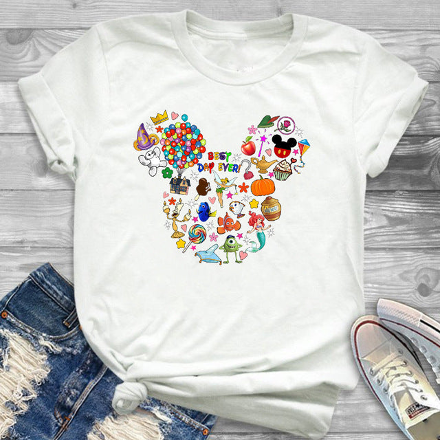 Women Fashion Graphic Flower Womens T-Shirt Cute Ear Tshirts Girl Laides Tumblr Tee Hipster Clothing Female T Shirt Print Tees