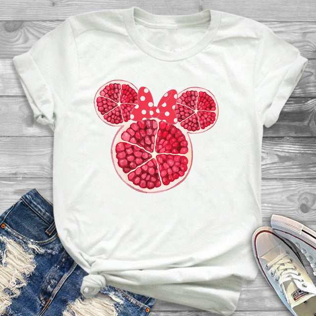 Women Fashion Graphic Flower Womens T-Shirt Cute Ear Tshirts Girl Laides Tumblr Tee Hipster Clothing Female T Shirt Print Tees