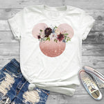 Women Fashion Graphic Flower Womens T-Shirt Cute Ear Tshirts Girl Laides Tumblr Tee Hipster Clothing Female T Shirt Print Tees