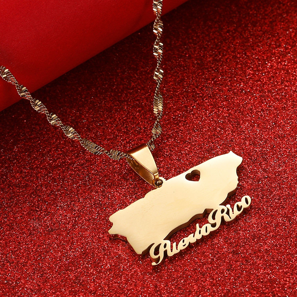 Puerto Rico With Heart Map Pendant Necklaces Gold Color PR Puerto Ricans Jewelry Gift