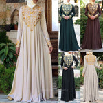 Muslim Traditional Clothing fashion Women Islamic Duiba Abaya Turkish Party Elegant Golden Printed Long Sleeve Maxi Dress Kaftan