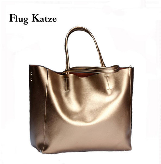 Europea Silver Genuine Leather Women Bags 2020 Large Purses and Handbags High Capacity Shopping  Ladies Big handle Hand Bag Tot