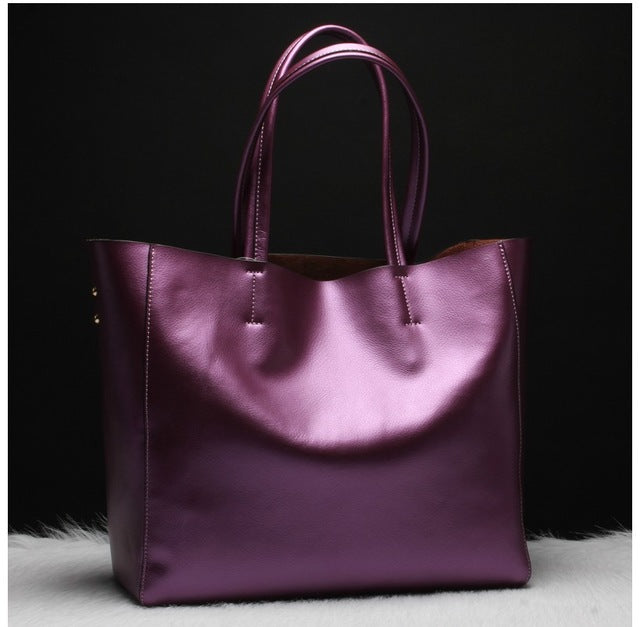 Europea Silver Genuine Leather Women Bags 2020 Large Purses and Handbags High Capacity Shopping  Ladies Big handle Hand Bag Tot